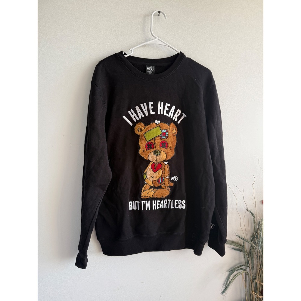 Sniper Gang I Have Heart Heartless Teddy Bear Chenille Patch Sweatshirt‎ Black M